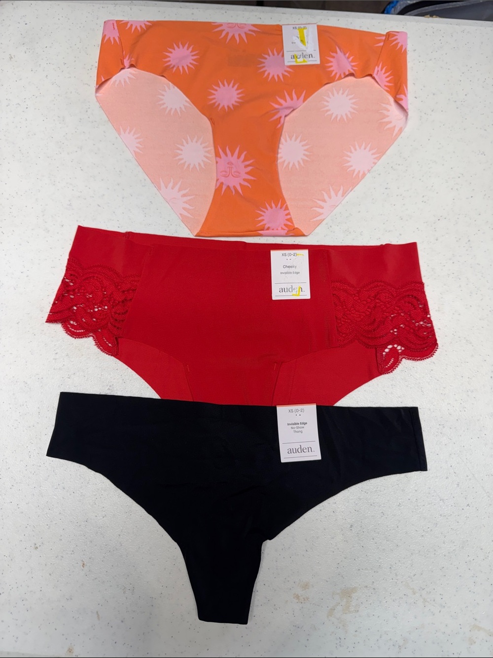 XS-Auden Three-Pack Women's Underwear in Orange, Red & Black